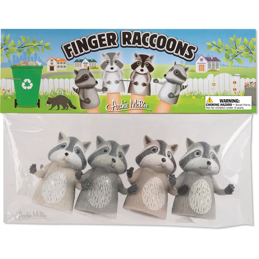 Finger Raccoons - Set of 4 Raccoon Finger Puppets - Image 3
