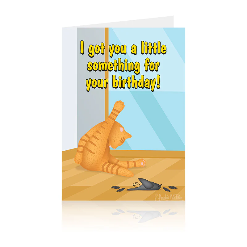 I Got You A Little Something For Your Birthday Orange Cleaning Cat Greeting Card
